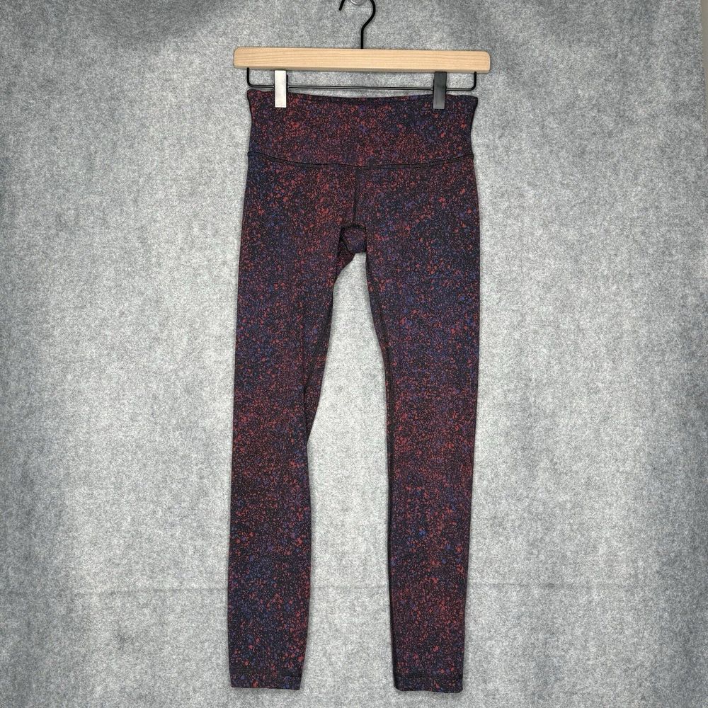 Lululemon Wunder Under Pant III Splatter Prep Red Sapphire Blue Legging Size 4